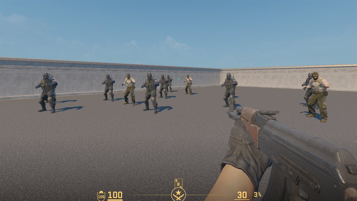 Testing mouse sensitivity in a CS2 aim practice map with bots